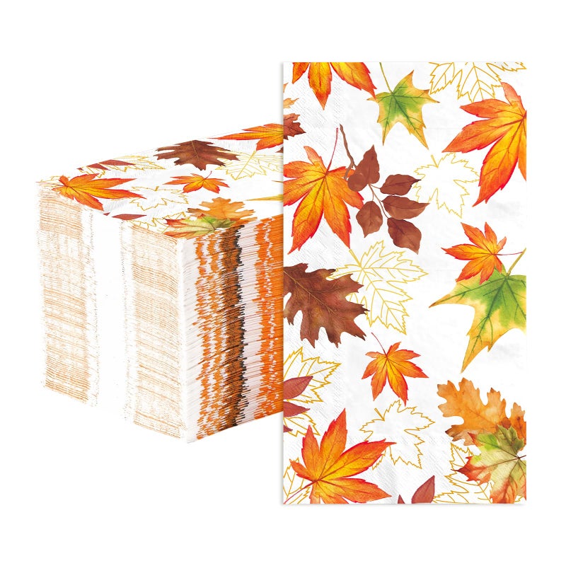 Grencian 100 Pcs Fall Napkins 3 Ply Thanksgiving Guest Napkins Autumn Leaves Paper Napkin Disposable Autumn Paper Towels for Fall Thanksgiving Party Supplies Table Decorations Bathroom Kitchen Home - Image 1